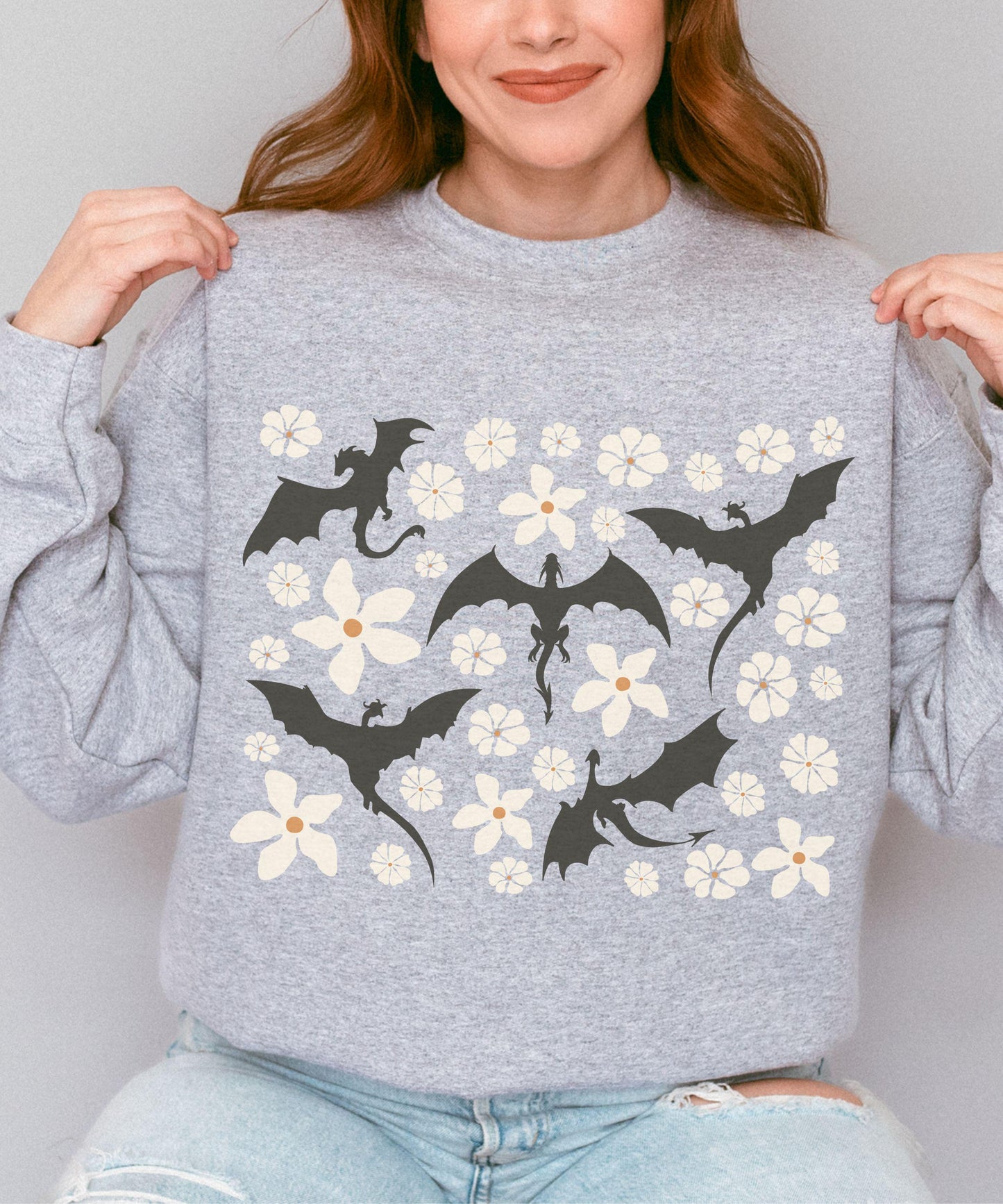 Floral Wyvern Sweatshirt, Floral Dragon Sweatshirt, Whimsigoth Clothing Romantasy Reader Crewneck, Fantasy Sweatshirt Ren Faire Shirt