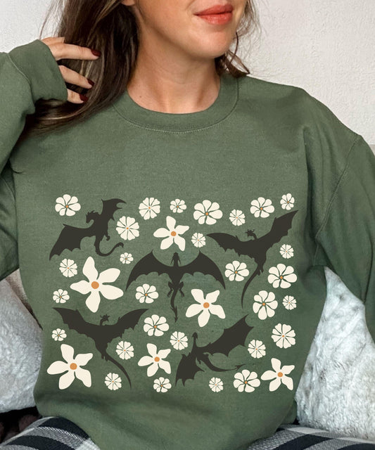 Floral Wyvern Sweatshirt, Floral Dragon Sweatshirt, Whimsigoth Clothing Romantasy Reader Crewneck, Fantasy Sweatshirt Ren Faire Shirt