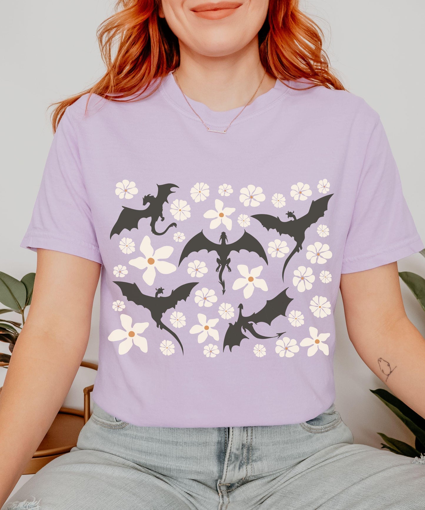 Floral Wyvern Shirt, Floral Dragon Shirt, Whimsigoth Clothing Ren Faire Romantasy Reader Shirt Fantasy Book Lover Tshirt