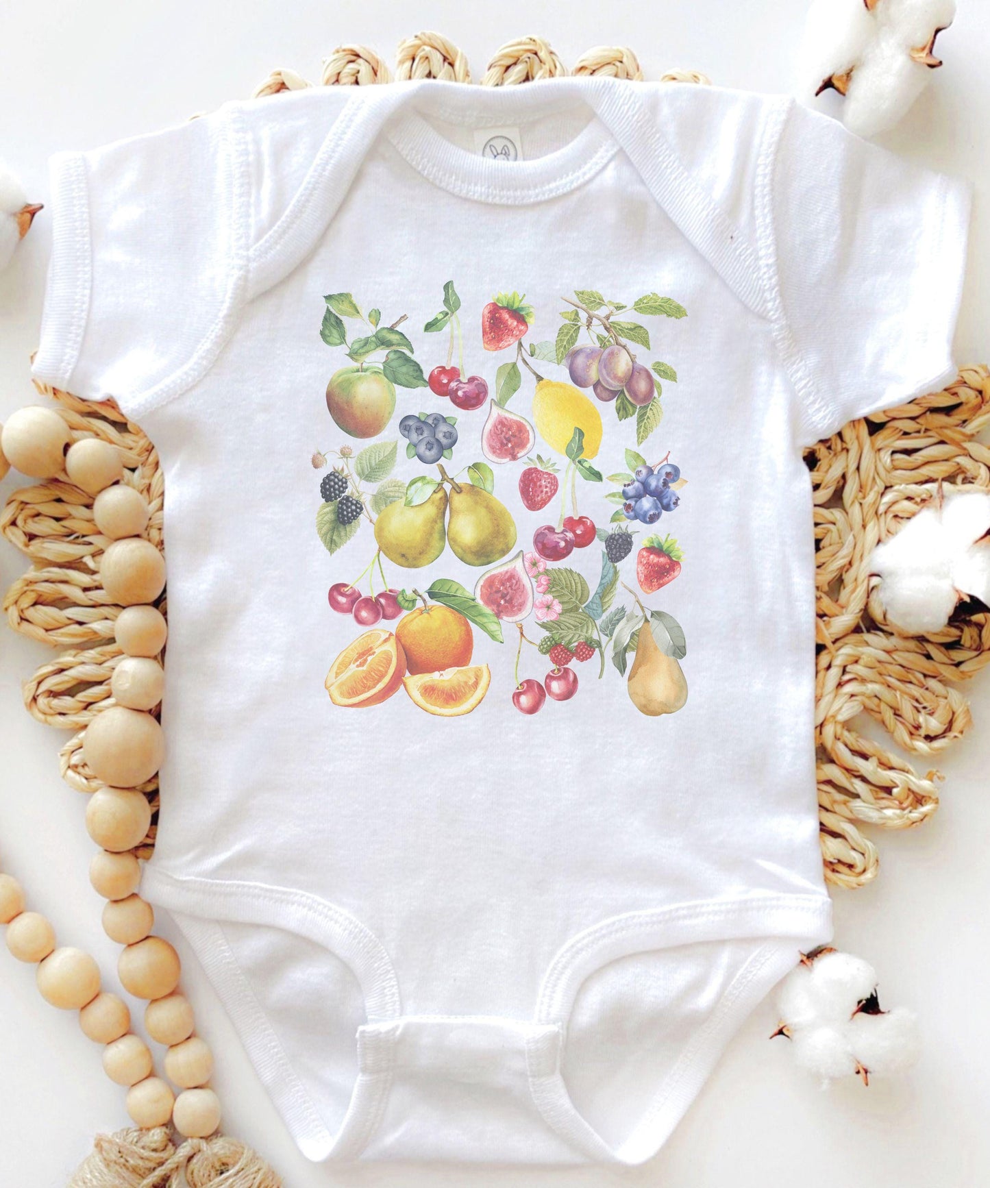 Vintage Fruits Baby Bodysuit, Strawberry Cherry Berries Produce Shirt Baby, Cottage Core Baby Gift Cottagecore Clothes Witchy Baby Clothes