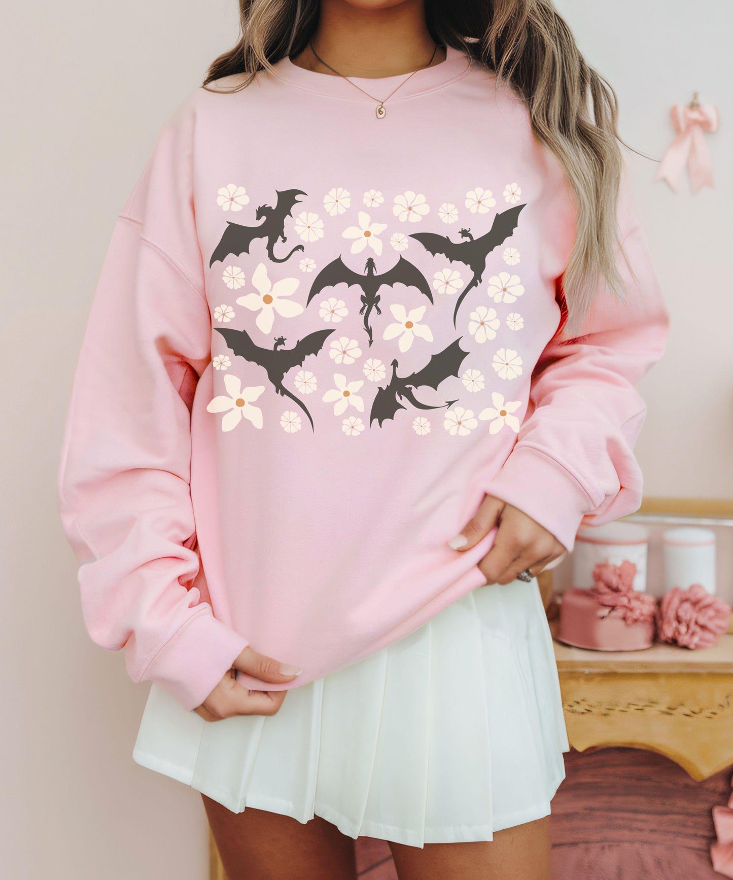 Floral Wyvern Sweatshirt, Floral Dragon Sweatshirt, Whimsigoth Clothing Romantasy Reader Crewneck, Fantasy Sweatshirt Ren Faire Shirt