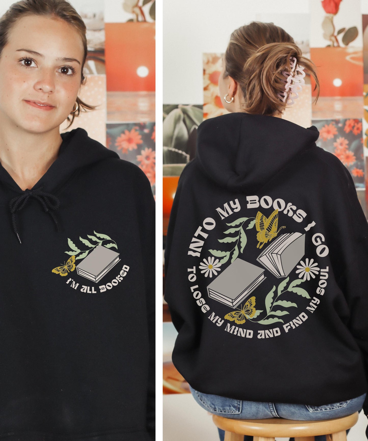 Into My Books I Go Hoodie, I'm All Booked Hoodie Bookish Bookcore Nature Core Sweatshirt Book Lover Merch Book Lover Gift Romantasy Reader