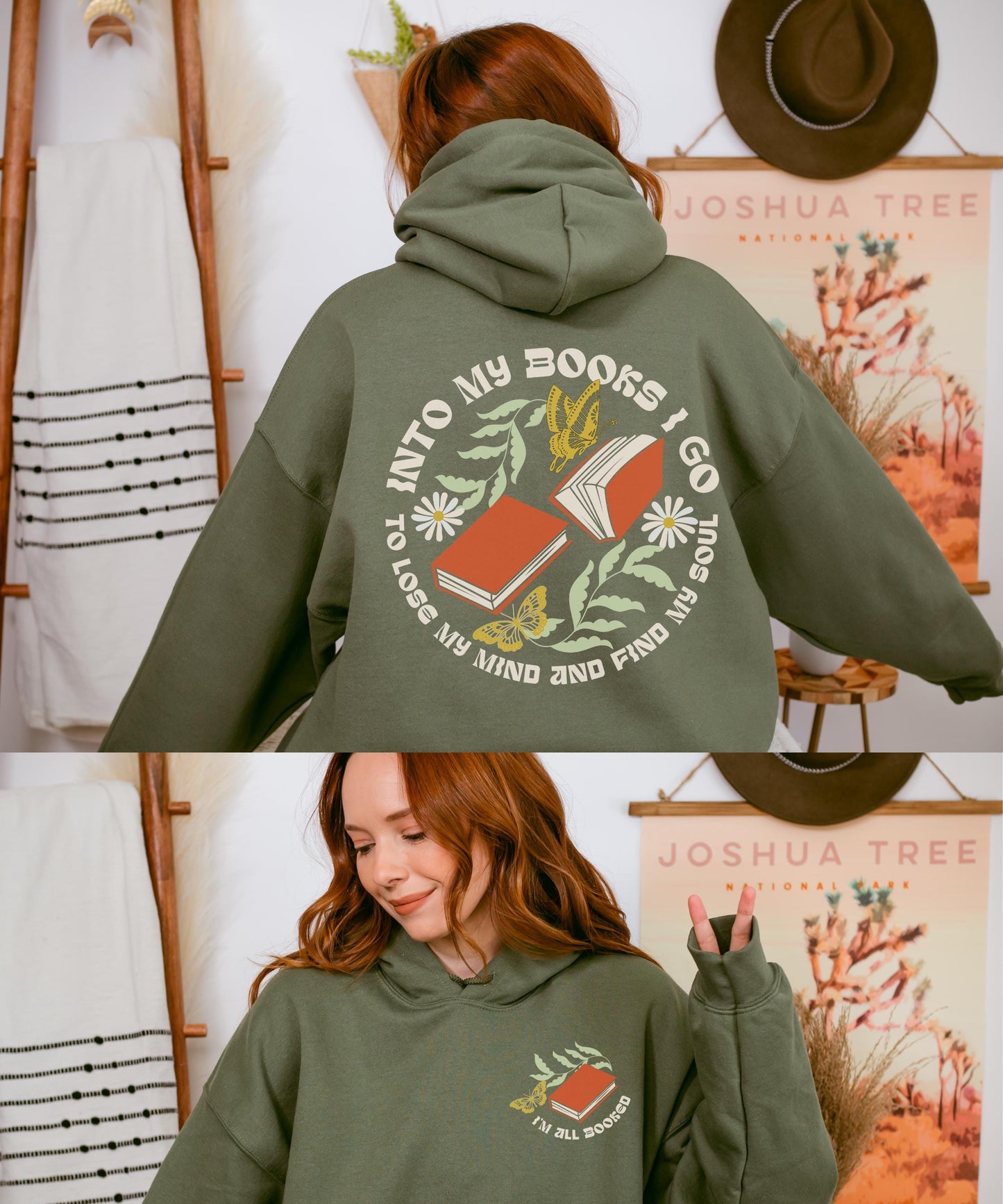 Into My Books I Go Hoodie, I'm All Booked Hoodie Bookish Bookcore Nature Core Sweatshirt Book Lover Merch Book Lover Gift Romantasy Reader