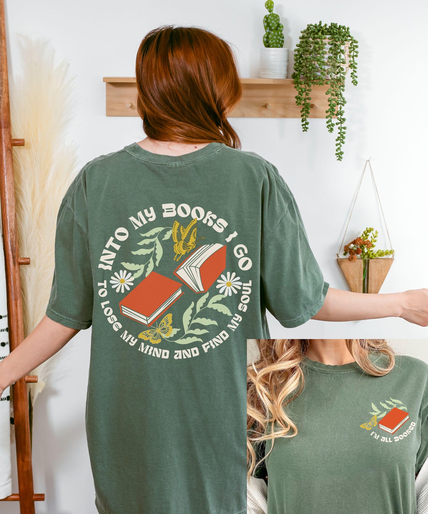 Into My Books I Go Shirt, I'm All Booked Bookish Book Core Nature Core Tshirt, Book Lover Merch Book Lover Gift Romantasy Reader Tee