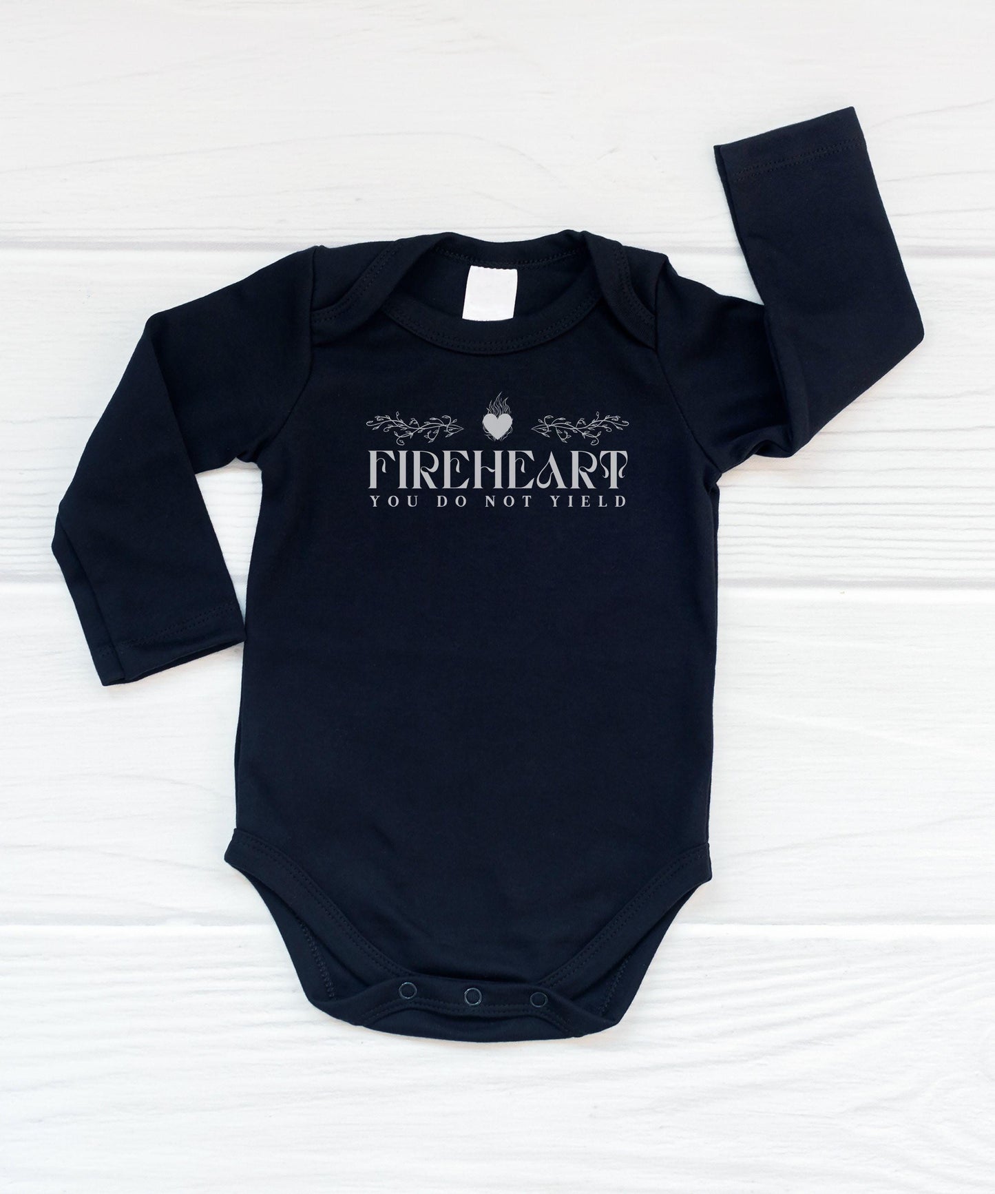 Fireheart Baby Bodysuit Long Sleeved, You Do Not Yield, Licensed SJM Merch, Throne of Glass KOA Sarah J Maas Bookish Baby Shower Gifts