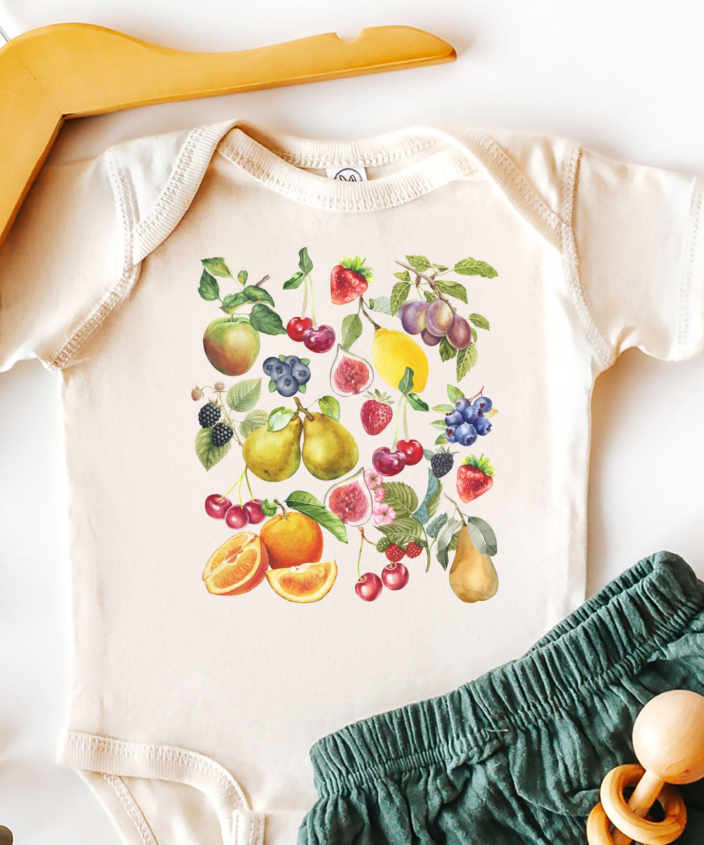 Vintage Fruits Baby Bodysuit, Strawberry Cherry Berries Produce Shirt Baby, Cottage Core Baby Gift Cottagecore Clothes Witchy Baby Clothes