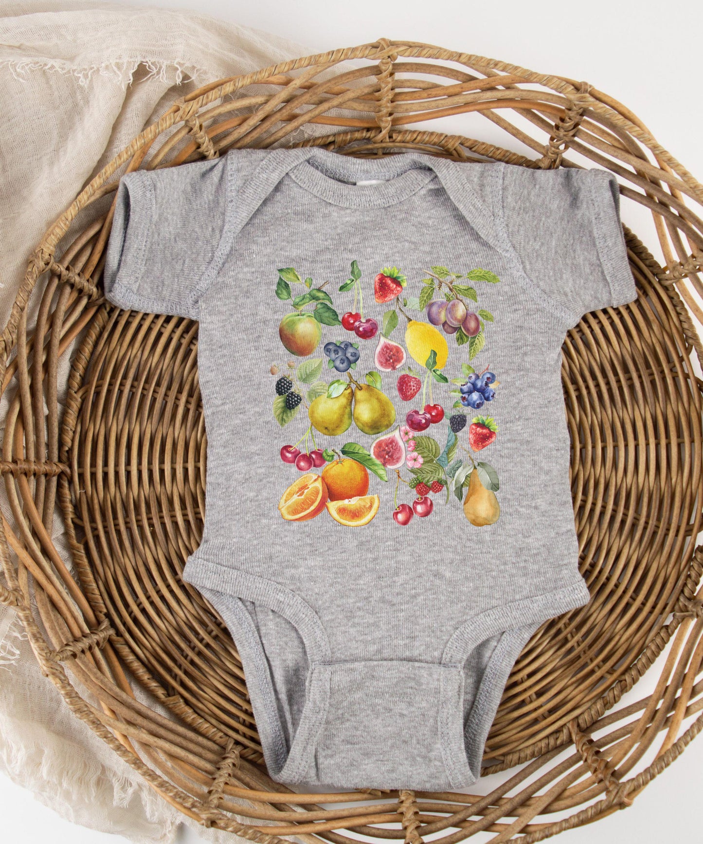 Vintage Fruits Baby Bodysuit, Strawberry Cherry Berries Produce Shirt Baby, Cottage Core Baby Gift Cottagecore Clothes Witchy Baby Clothes