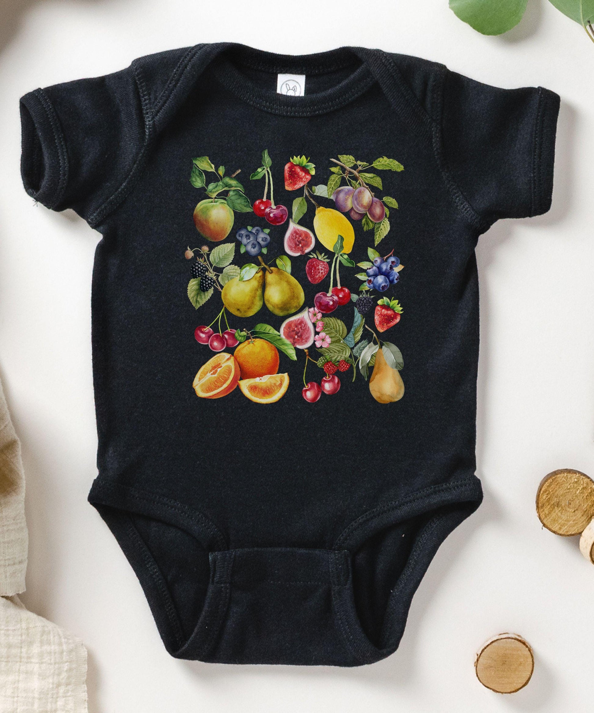 Vintage Fruits Baby Bodysuit, Strawberry Cherry Berries Produce Shirt Baby, Cottage Core Baby Gift Cottagecore Clothes Witchy Baby Clothes