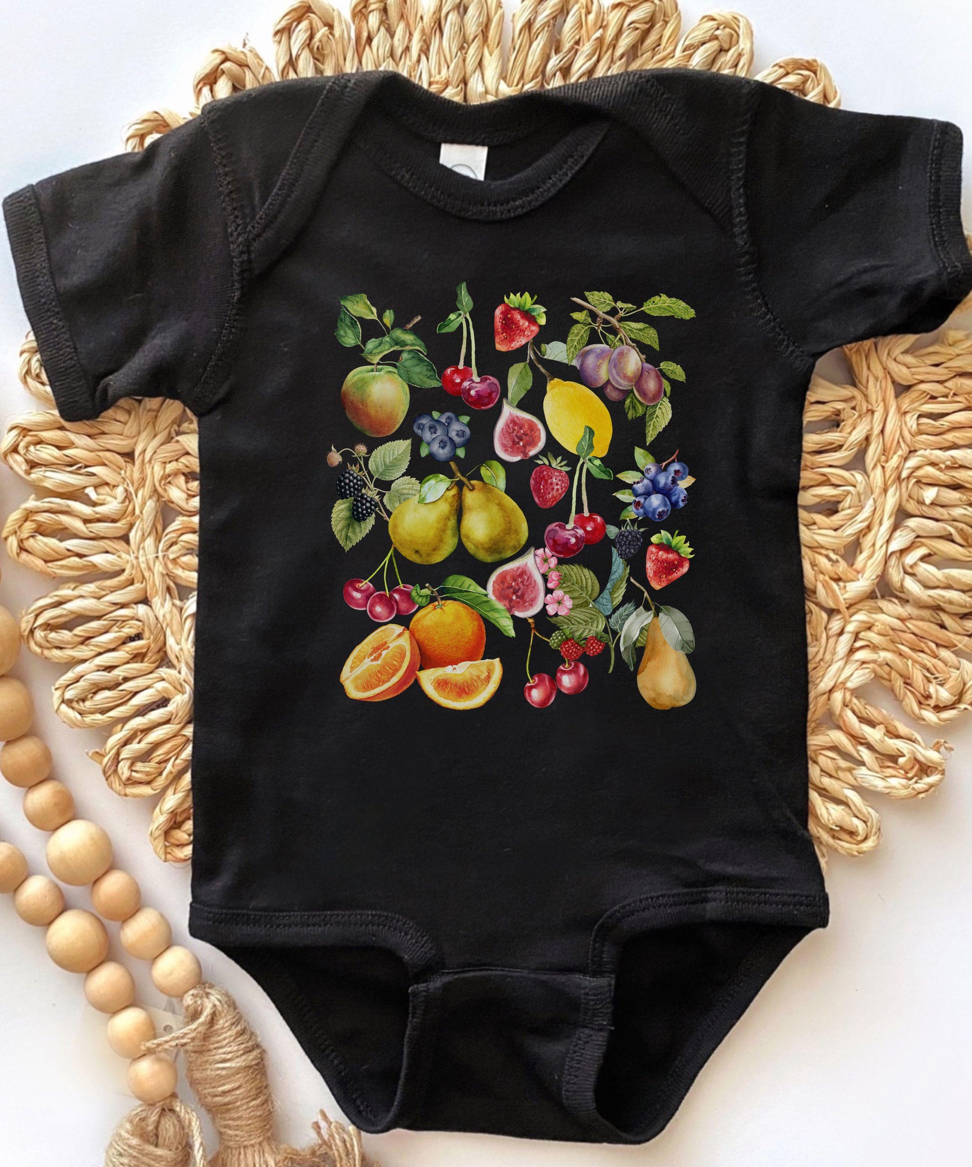 Vintage Fruits Baby Bodysuit, Strawberry Cherry Berries Produce Shirt Baby, Cottage Core Baby Gift Cottagecore Clothes Witchy Baby Clothes