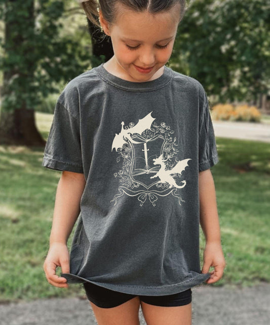 Dragon Shirt Girl, Book Dragon Fantasy Shirt, Whimisgoth kids clothes, Castlecore Shirt Kids, Medieval Shirt Gothic Dragon Party Shirt Girl