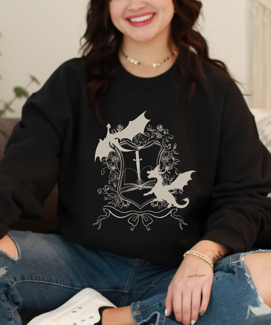 Book Dragon Sweatshirt, Fantasy Romance Sweatshirt, Romantasy Merch Bookish Shops, Bookdragon Castlecore Medieval Shirt, Whimsigoth Clothing