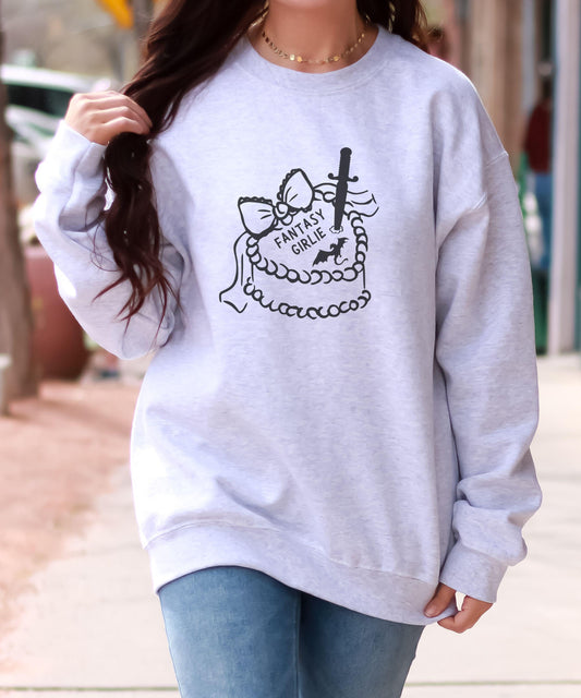 Fantasy Girlie Dragon Sweatshirt, Coquette Cake Sweatshirt, Romantasy Merch Bookish Shops Book Nerd Reading Sweatshirt Fantasy Romance Shirt