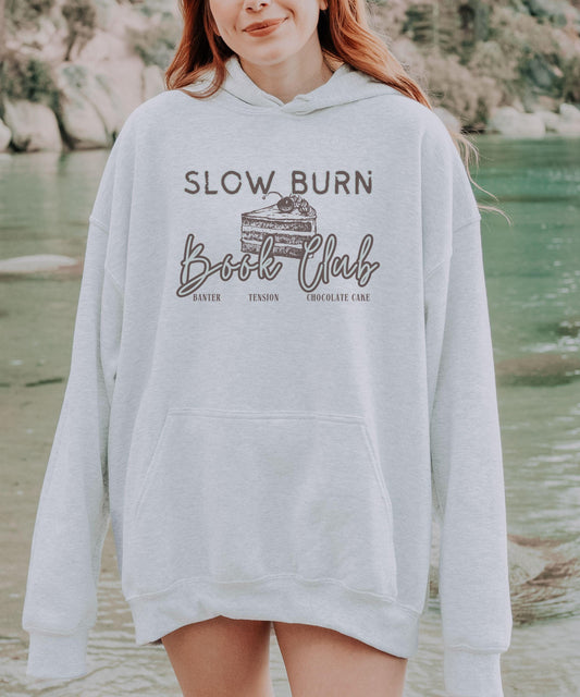 Slow Burn Book Club Hoodie, Chocolate Cake Book Trope Sweatshirt, Enemies to Lovers Romantasy Merch Romance Reader Hoodie Bookish Shop