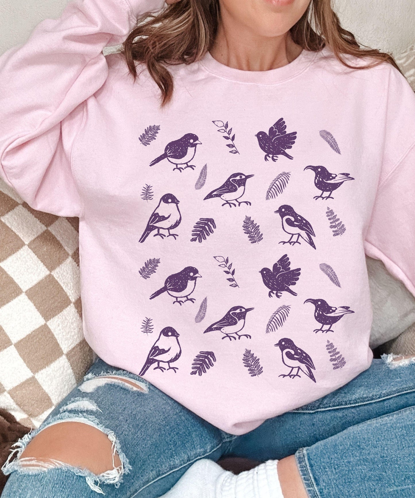 Bird Sweatshirt Linocut Sweatshirt, Bird Sweater Bird Watching Shirt, Womensclothing Cottage Core Clothes, Nature Lover Sweatshirt Bird Gift