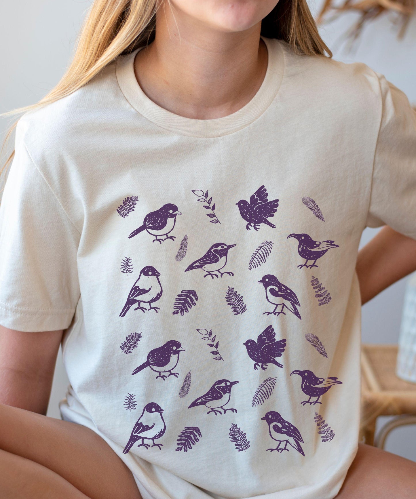 Bird Shirt Kids Nature Lover Gift, Toddler Bird Shirt, Linocut Shirt Kids Cottagecore Clothes Girl, Bird Watching Ecology Shirt Kids