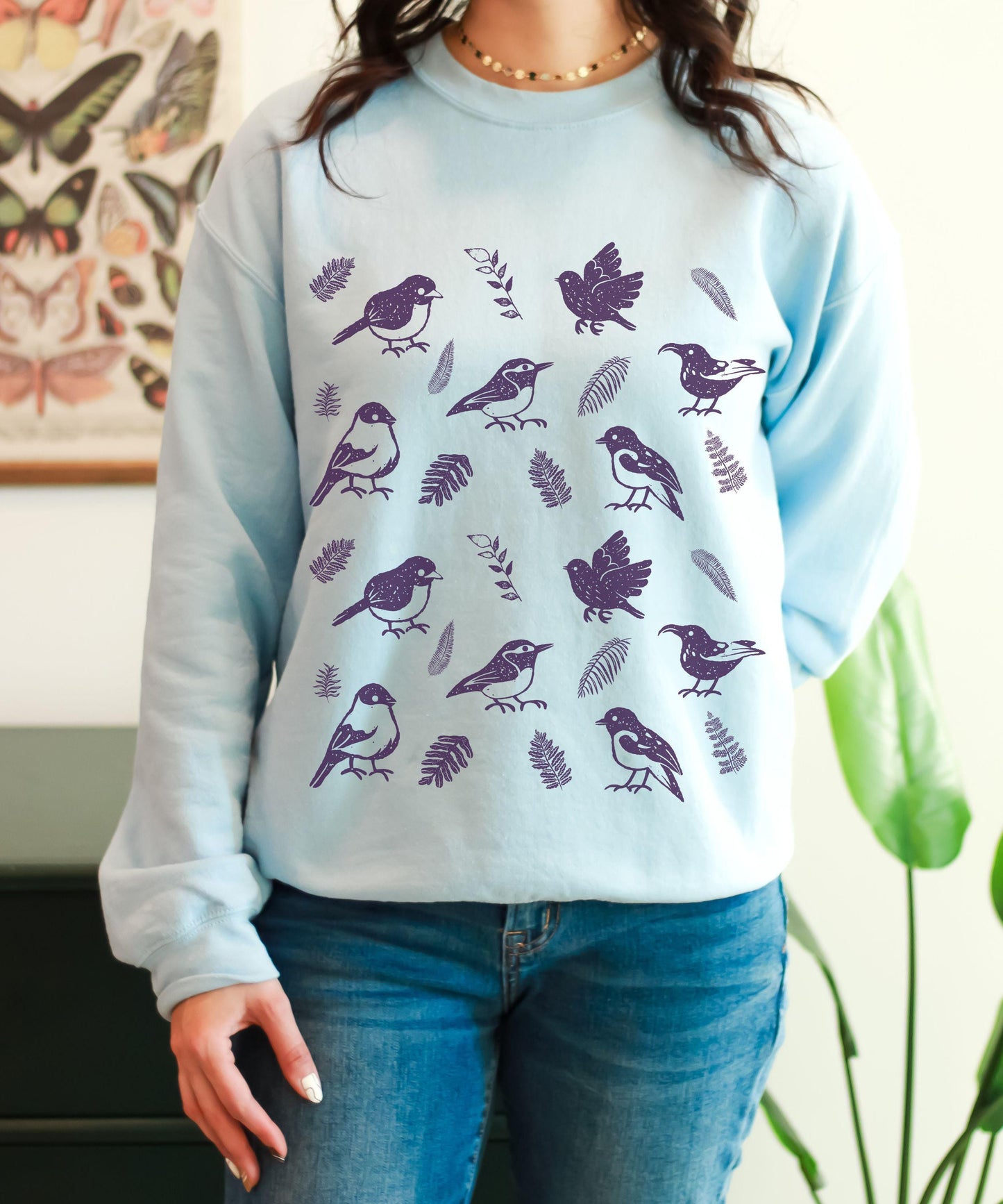 Bird Sweatshirt Linocut Sweatshirt, Bird Sweater Bird Watching Shirt, Womensclothing Cottage Core Clothes, Nature Lover Sweatshirt Bird Gift