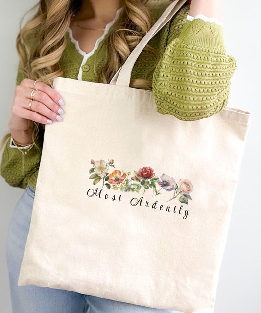 Most Ardently Jane Austen Tote Bag, Pride and Prejudice Gifts Librariancore Romantic Academia Mr Darcy Romance Book Merch Literary Tote Bag