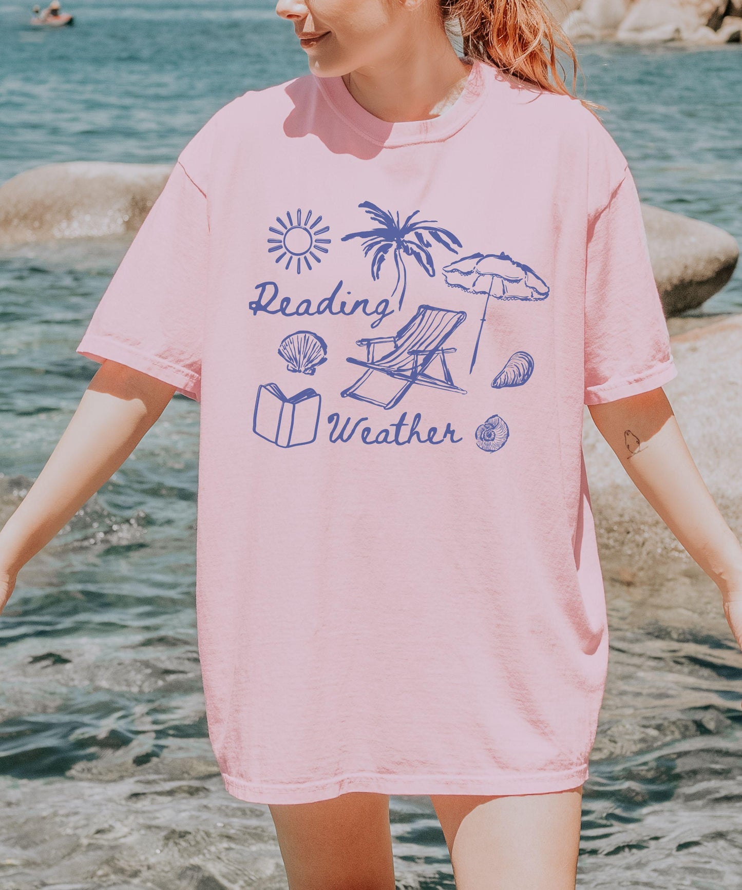 Reading Weather Beach Shirt Bookish Things, Oceancore Coconut Girl Book Girl Summer Reading Shirt Booklover Gifts Old Money Aesthetic Tee