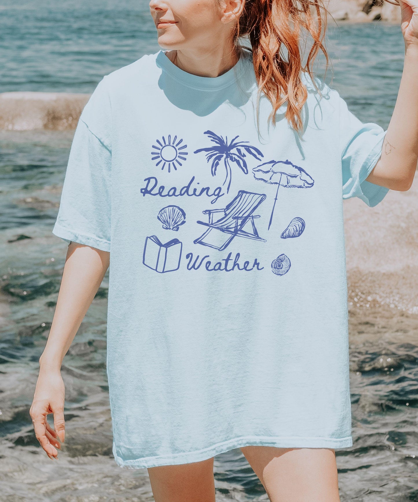 Reading Weather Beach Shirt Bookish Things, Oceancore Coconut Girl Book Girl Summer Reading Shirt Booklover Gifts Old Money Aesthetic Tee