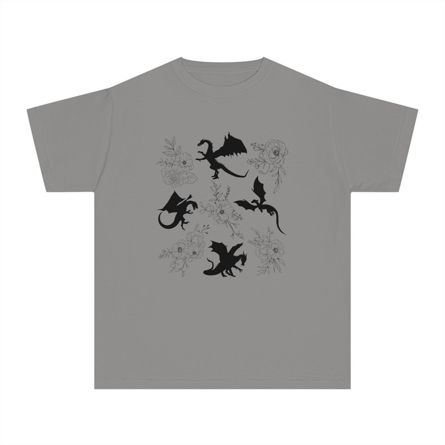 Dragon Shirt Kids, Dark Academia Kids Fantasy Reader Shirt Royal Core, Whimsigoth Clothes Ren Faire Shirt Girl Floral Dragon Lover Gift Girl