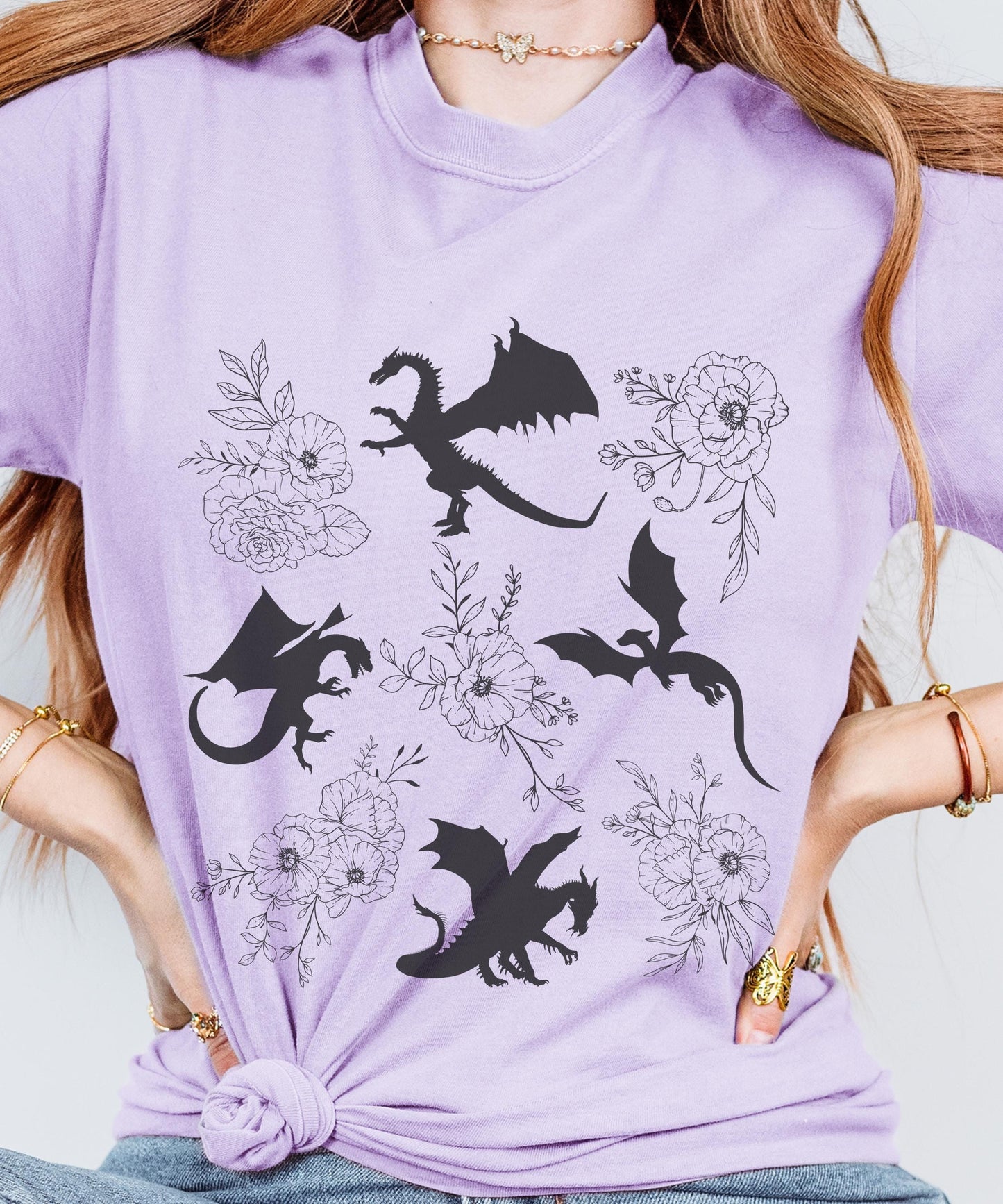 Dragon Shirt, Dark Romantic Academia, Romantasy Reader Shirt Royal Core, Whimsigoth Clothes, Ren Faire Shirt Floral Dragon Fantasy Tshirt