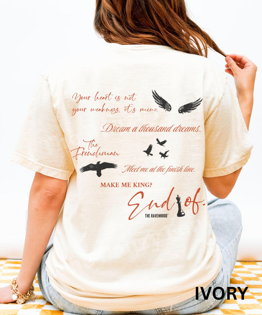 Ravenhood Shirt, Tobias King Shirt, The Ravenhood Series, End o,f Licensed Kate Stewart Merch, Flock Exodus The Finish Line Book Merch Shirt