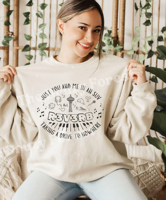 You and Me In an SUV, Reverse Kate Stewart Sweatshirt Licensed Book Merch, Reverb Sweatshirt, The Bittersweet Symphony Book Series