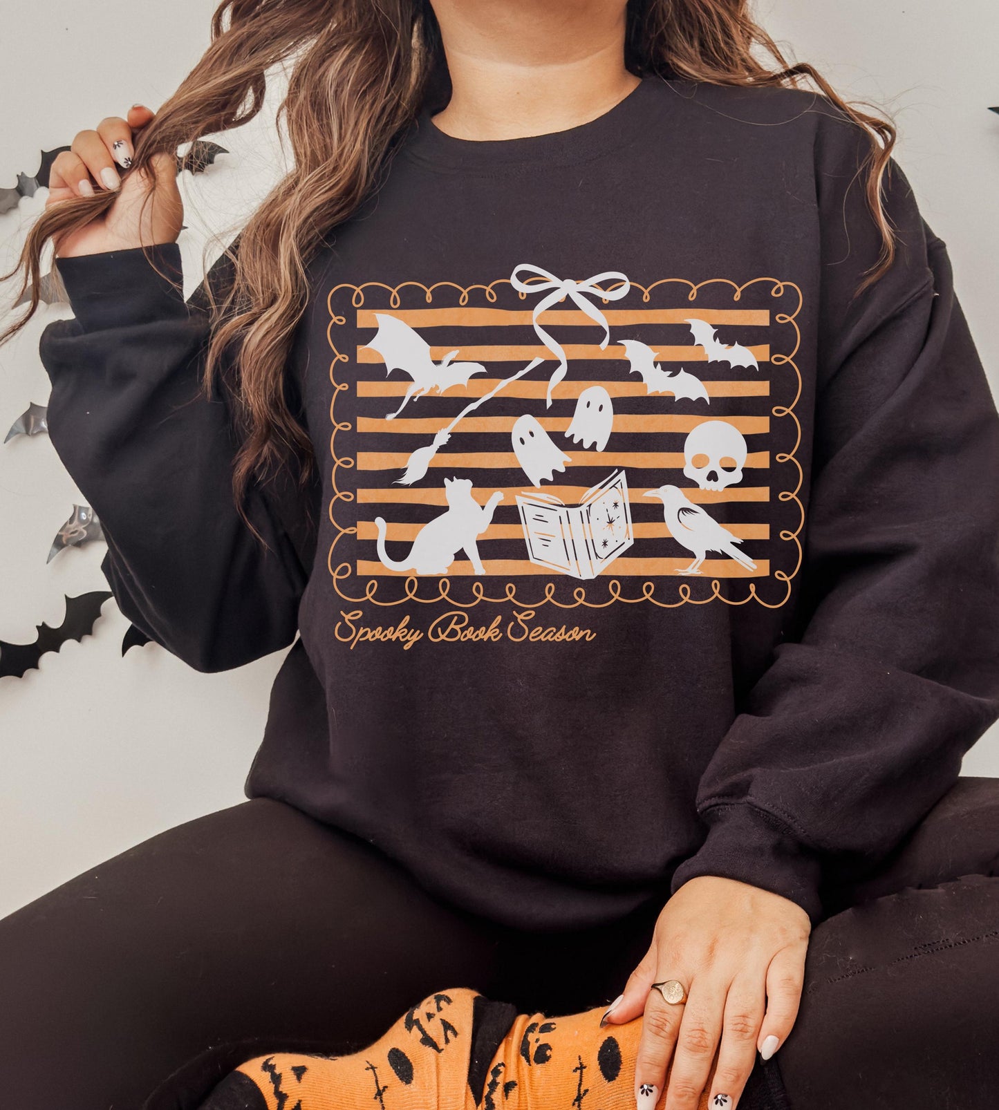 Spooky Book Season Sweatshirt, Fall Booklover Bookish Halloween Sweatshirt Ghost Reading Book Sweatshirt Coquette Halloween Book Club Shirt