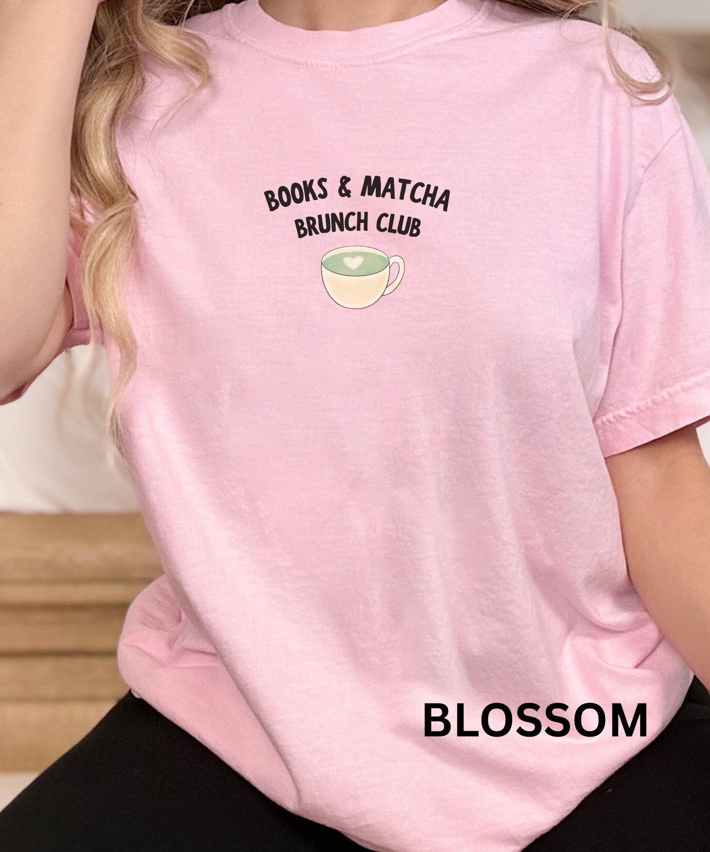 Books & Matcha Shirt, Brunch Club Shirt, Matcha Gift for Booklover Minimalist Bookish Shirt Matcha Latte Reader Shirt Breakfast Brunch Shirt