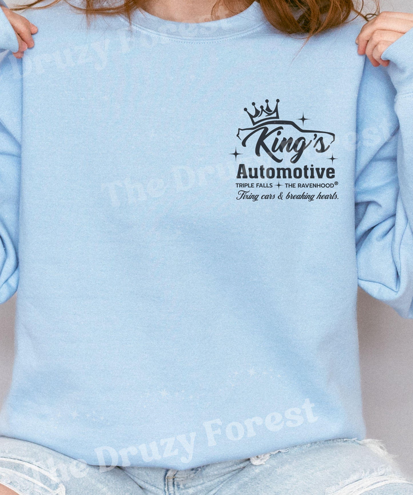 King's Automotive Sweatshirt, Kate Stewart Licensed Book Merch, The Ravenhood Sweatshirt, Flock Dom and Sean Shirt, Triple Falls Sweatshirt