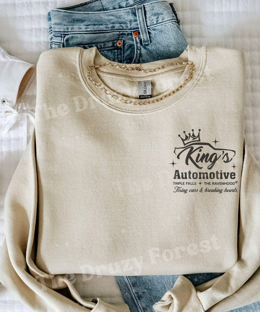 King's Automotive Sweatshirt, Kate Stewart Licensed Book Merch, The Ravenhood Sweatshirt, Flock Dom and Sean Shirt, Triple Falls Sweatshirt