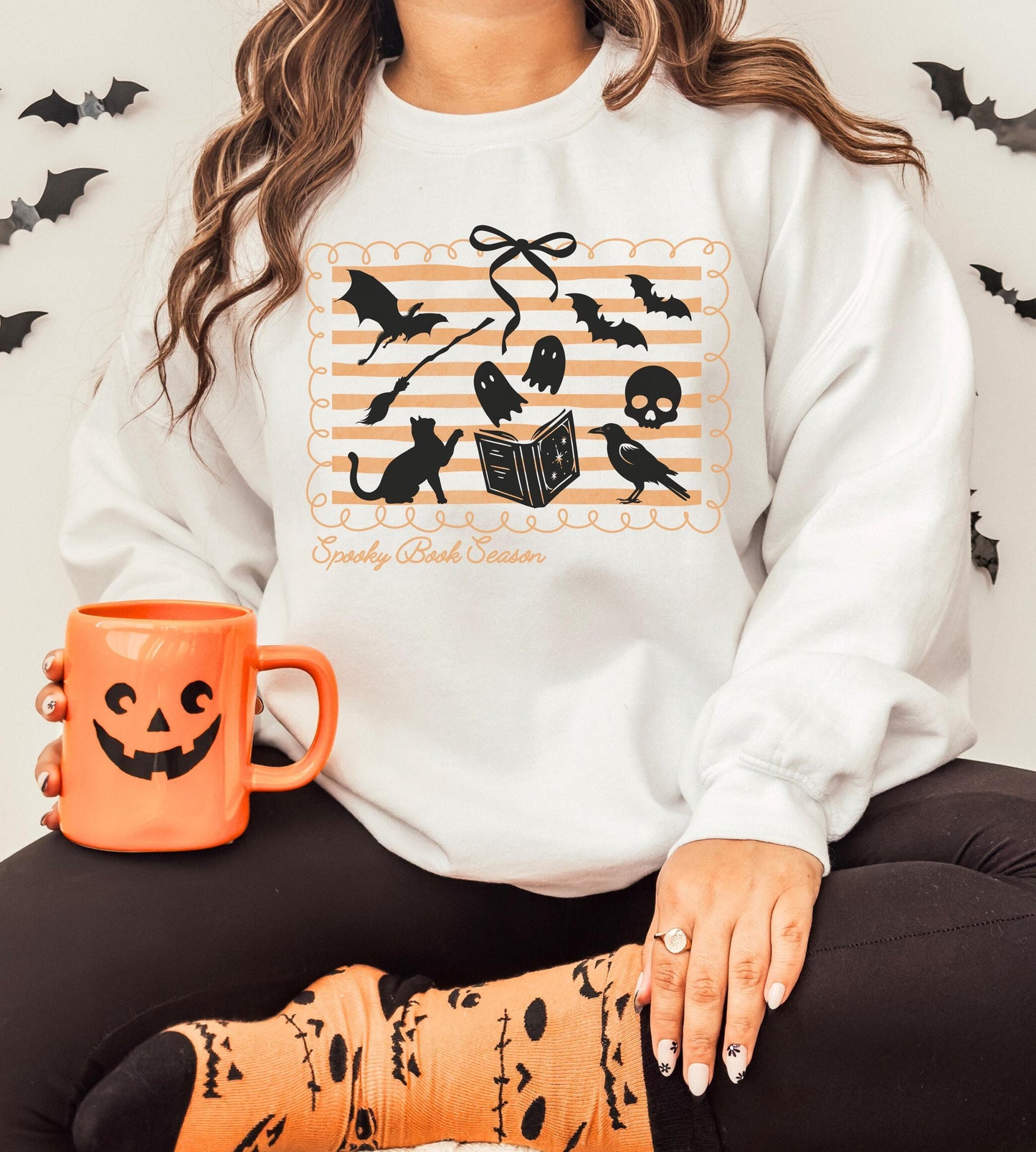 Spooky Book Season Sweatshirt, Fall Booklover Bookish Halloween Sweatshirt Ghost Reading Book Sweatshirt Coquette Halloween Book Club Shirt