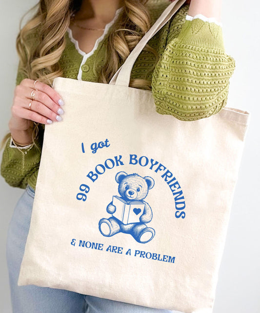 Bookish Meme Tote Bag: 99 Book Boyfriends Bag, Dark Romance Book Merch, Morally Gray Romantasy Gifts, Romance Reader Gift Reading Tote Bag