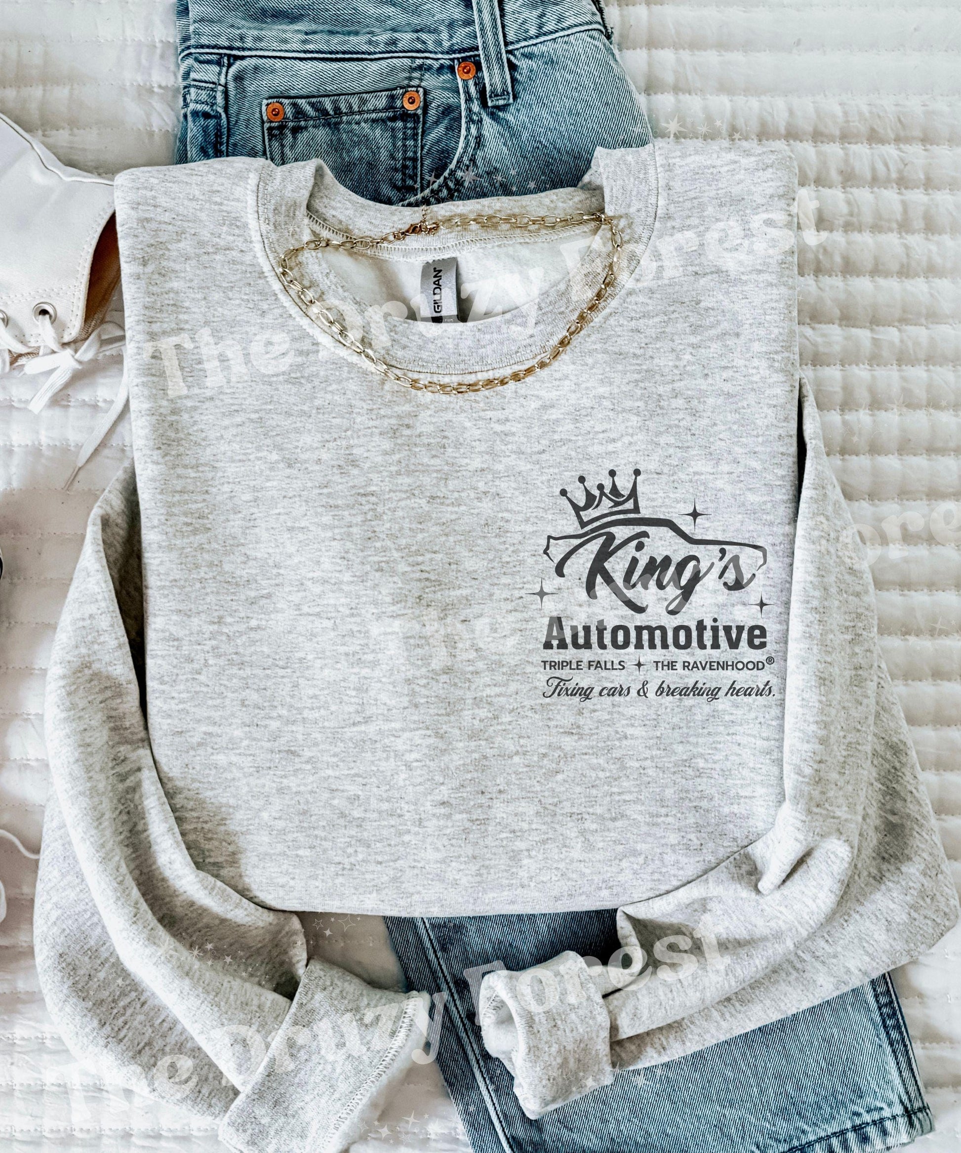 King's Automotive Sweatshirt, Kate Stewart Licensed Book Merch, The Ravenhood Sweatshirt, Flock Dom and Sean Shirt, Triple Falls Sweatshirt