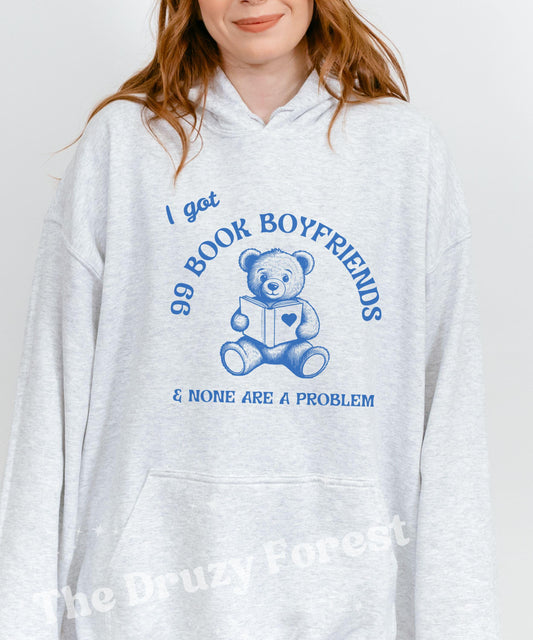 Bookish Meme Hoodie: 99 Book Boyfriends Hoodie Smut Reader Shirt, Bookworm Hoodie Romantasy Sweatshirt Bookish Bear Hoodie Booktok Merch