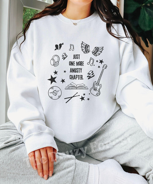 Rock Romance Book Sweatshirt: Just One More Angsty Chapter Sweatshirt, Booklover Gifts, Booktok Merch, Music Romance Reader Sweatshirt