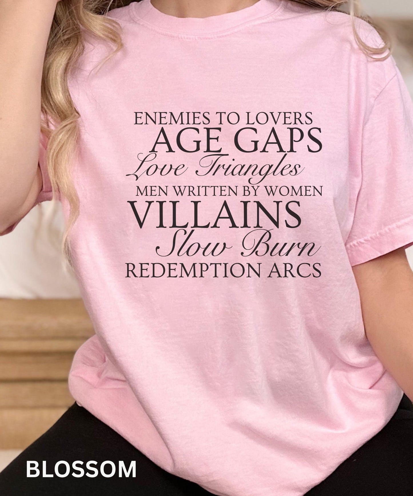 Book Tropes TShirt: Enemies To Lovers Slow Burn Shirt, Men Written By Women Shirt, Villain Lover Booklover Gift, Author Shirt, Booktok Merch