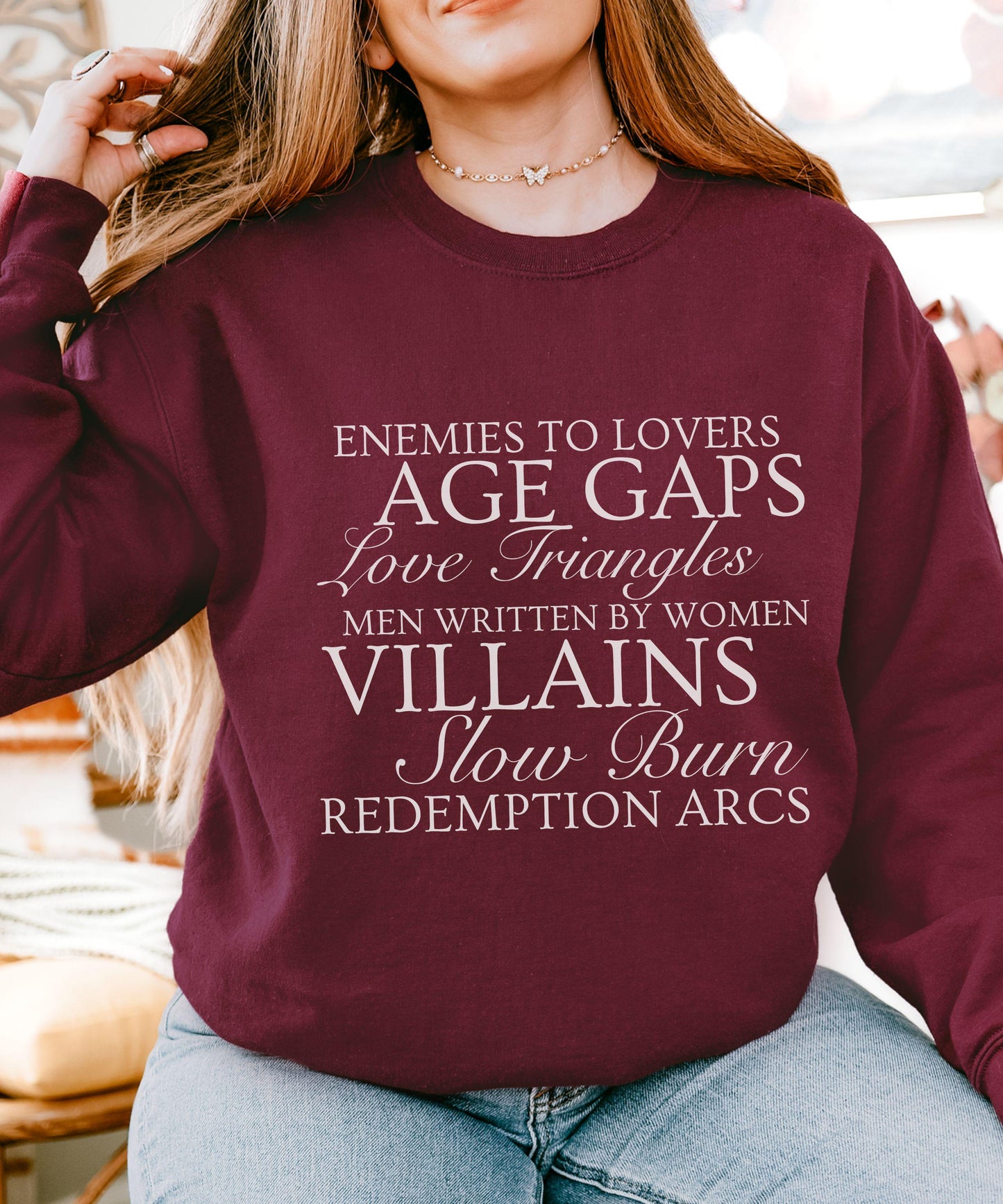 Book Tropes Sweatshirt, Slow Burn Enemies to Lovers,Men Written By Women Sweatshirt, Dark Romance Villain Lover Sweatshirt Author Gifts