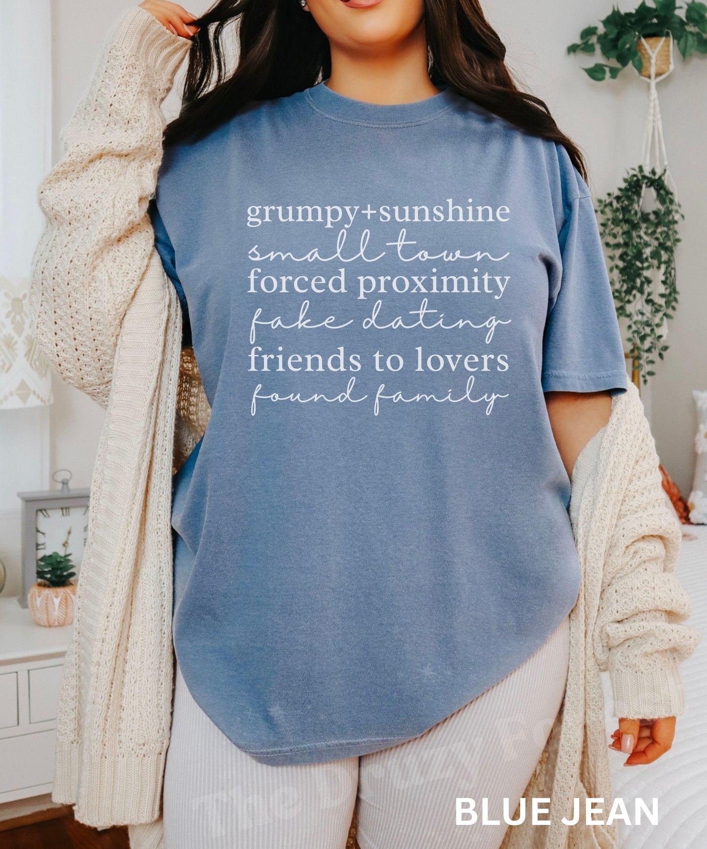 Small Town Romance Tropes Shirt: Grumpy Sunshine, Forced Proximity Found Family Friends to Lovers Fake Dating Shirt, Romance Book Merch