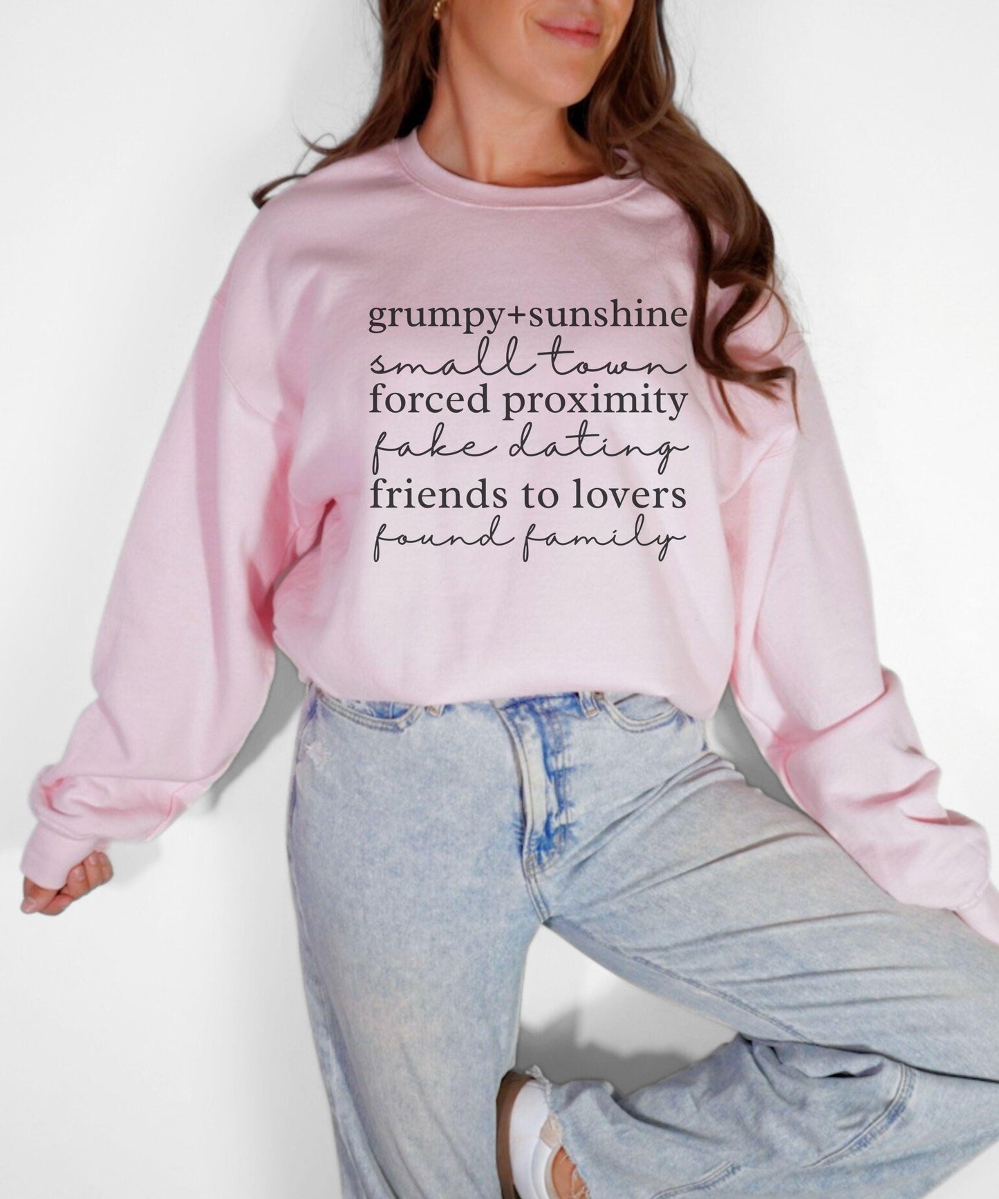 Small Town RomanceTropes Sweatshirt: Grumpy Sunshine Fake Dating Found Family Forced Proximity Friends To Lovers Sweater Romance Book Merch