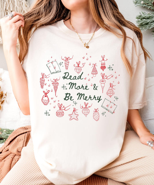 Read More And Be Merry Shirt, Bookish Christmas Shirt, Christmas Book Shirt, Holiday Shirts for Book Lovers, Bookish Tshirts
