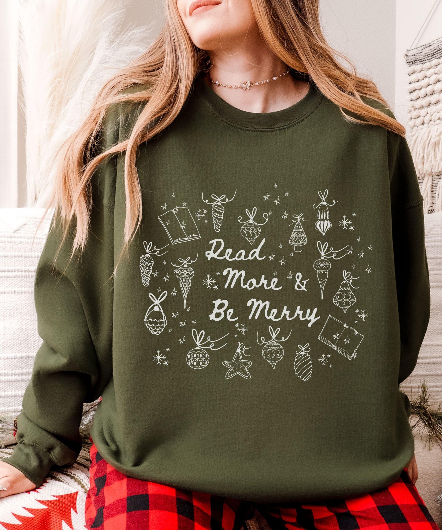 Read More & Be Merry Sweatshirt, Christmas Book Shirt, Bookish Sweatshirt, Booklover Holiday Sweater, Christmas Reading Sweatshirt