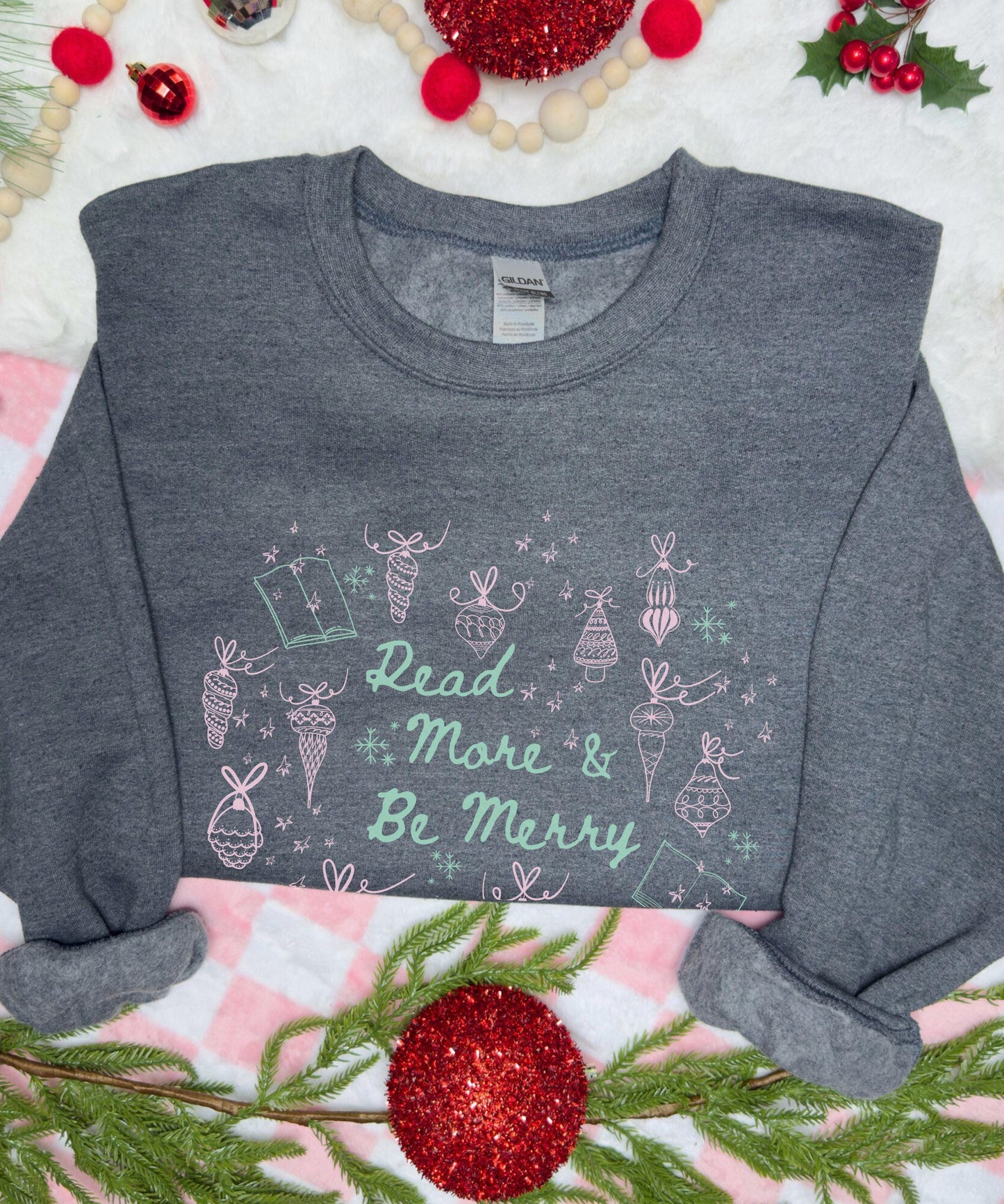 Read More & Be Merry Sweatshirt, Christmas Book Shirt, Bookish Sweatshirt, Booklover Holiday Sweater, Christmas Reading Sweatshirt