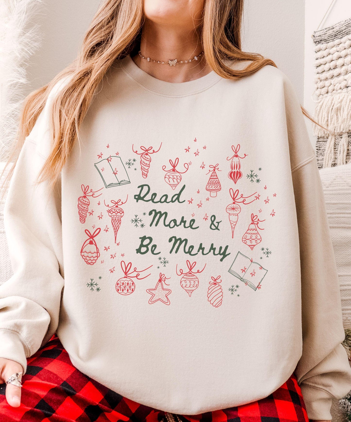 Read More & Be Merry Sweatshirt, Christmas Book Shirt, Bookish Sweatshirt, Booklover Holiday Sweater, Christmas Reading Sweatshirt