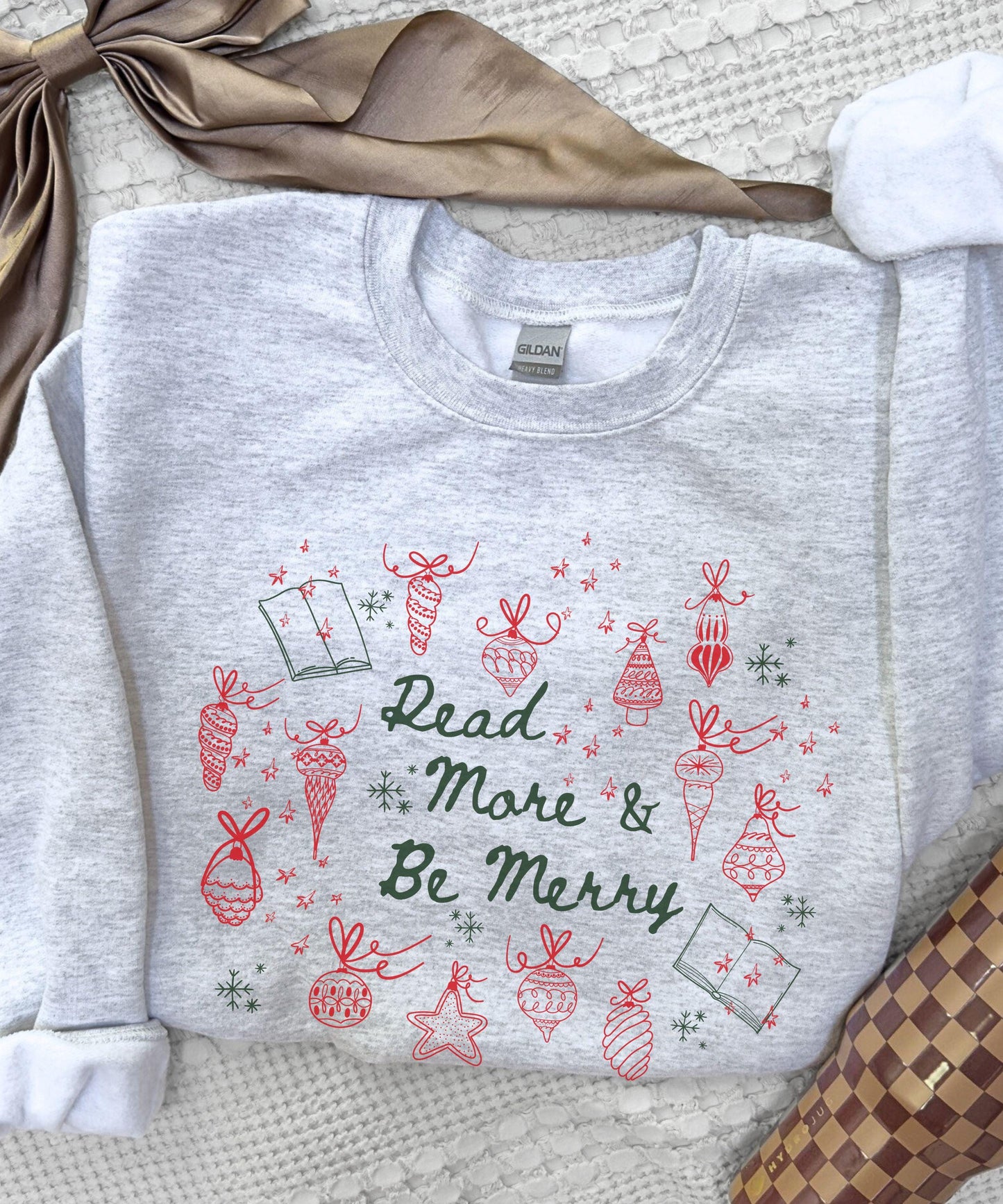 Read More & Be Merry Sweatshirt, Christmas Book Shirt, Bookish Sweatshirt, Booklover Holiday Sweater, Christmas Reading Sweatshirt