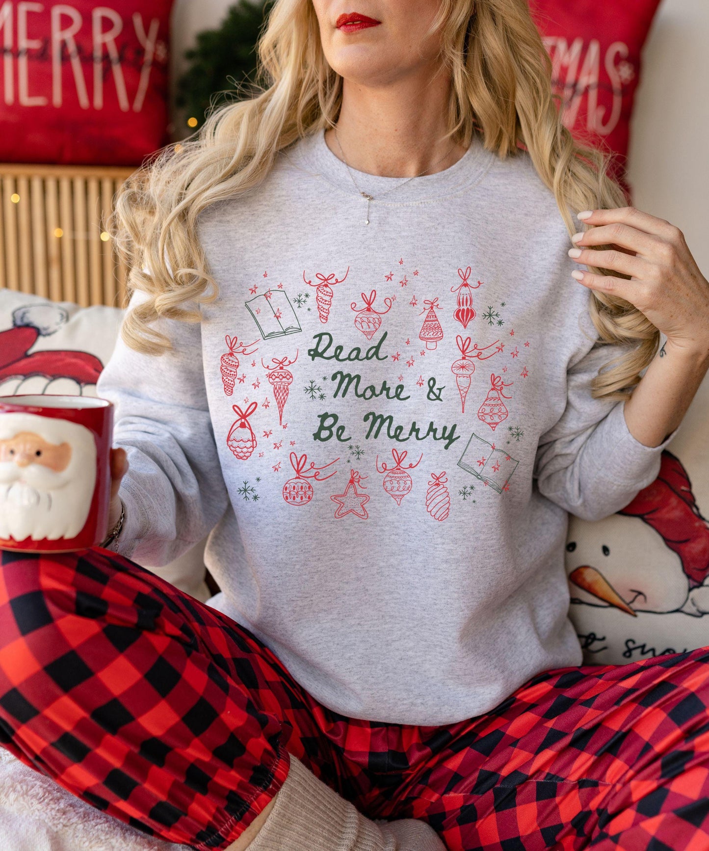 Read More & Be Merry Sweatshirt, Christmas Book Shirt, Bookish Sweatshirt, Booklover Holiday Sweater, Christmas Reading Sweatshirt