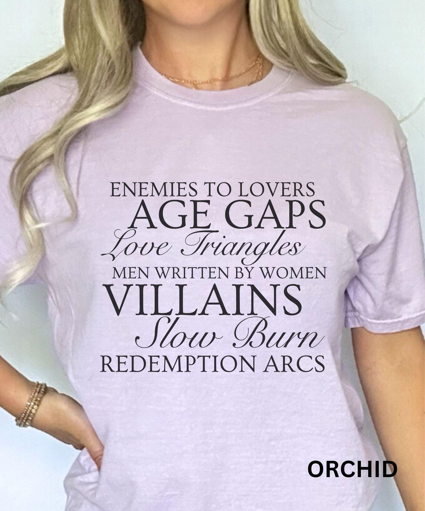 Book Tropes TShirt: Enemies To Lovers Slow Burn Shirt, Men Written By Women Shirt, Villain Lover Booklover Gift, Author Shirt, Booktok Merch