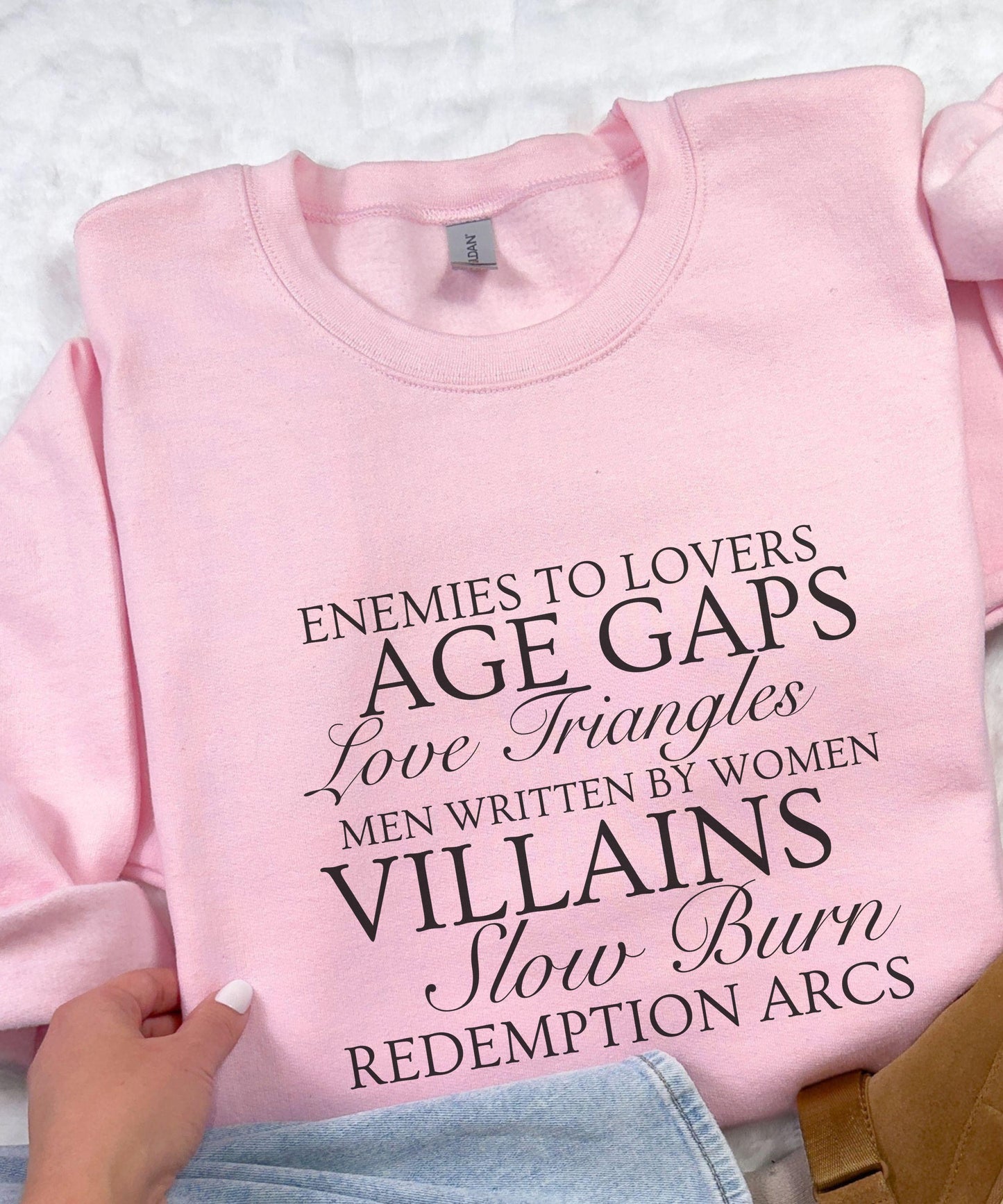 Book Tropes Sweatshirt, Slow Burn Enemies to Lovers,Men Written By Women Sweatshirt, Dark Romance Villain Lover Sweatshirt Author Gifts