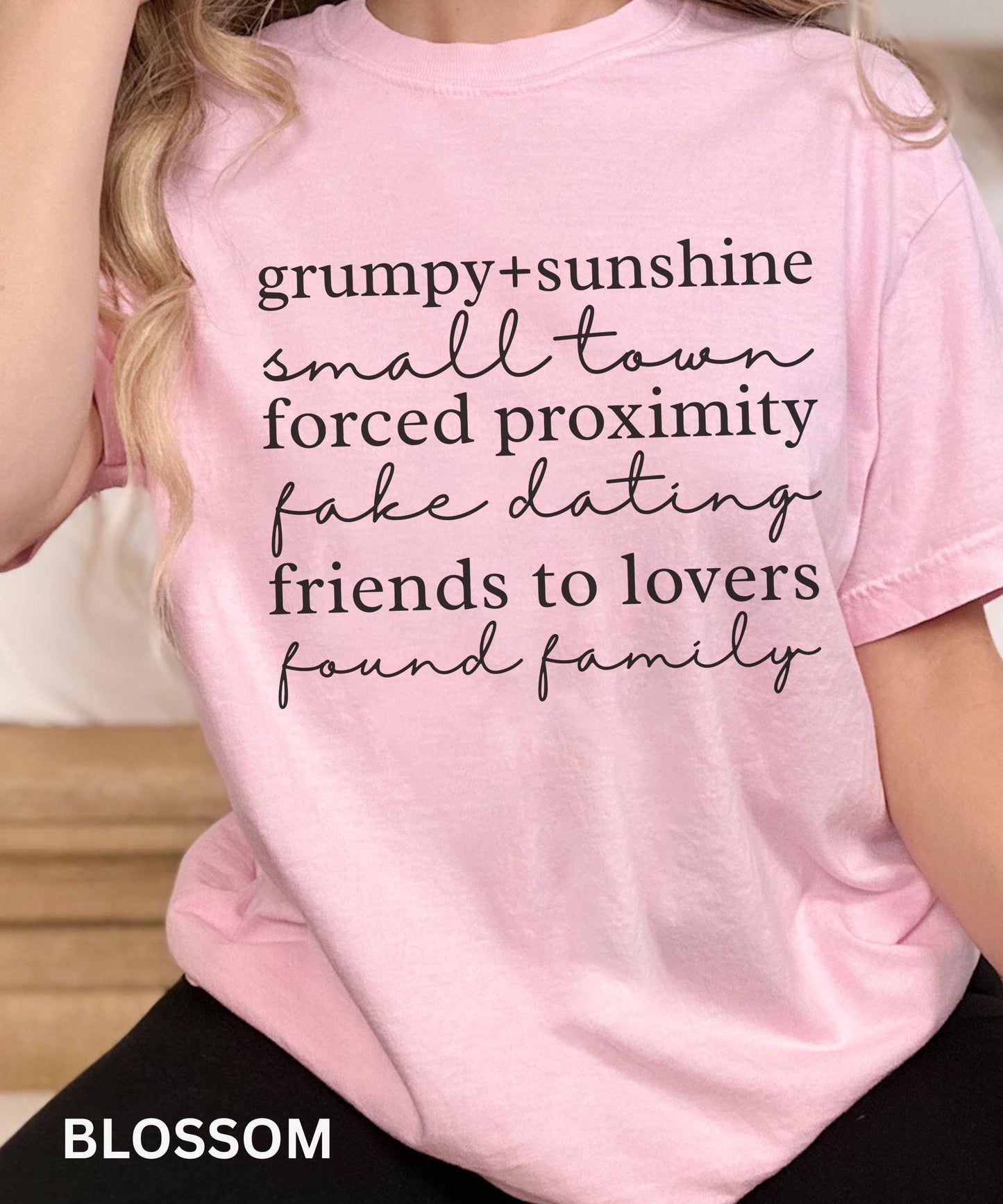Small Town Romance Tropes Shirt: Grumpy Sunshine, Forced Proximity Found Family Friends to Lovers Fake Dating Shirt, Romance Book Merch