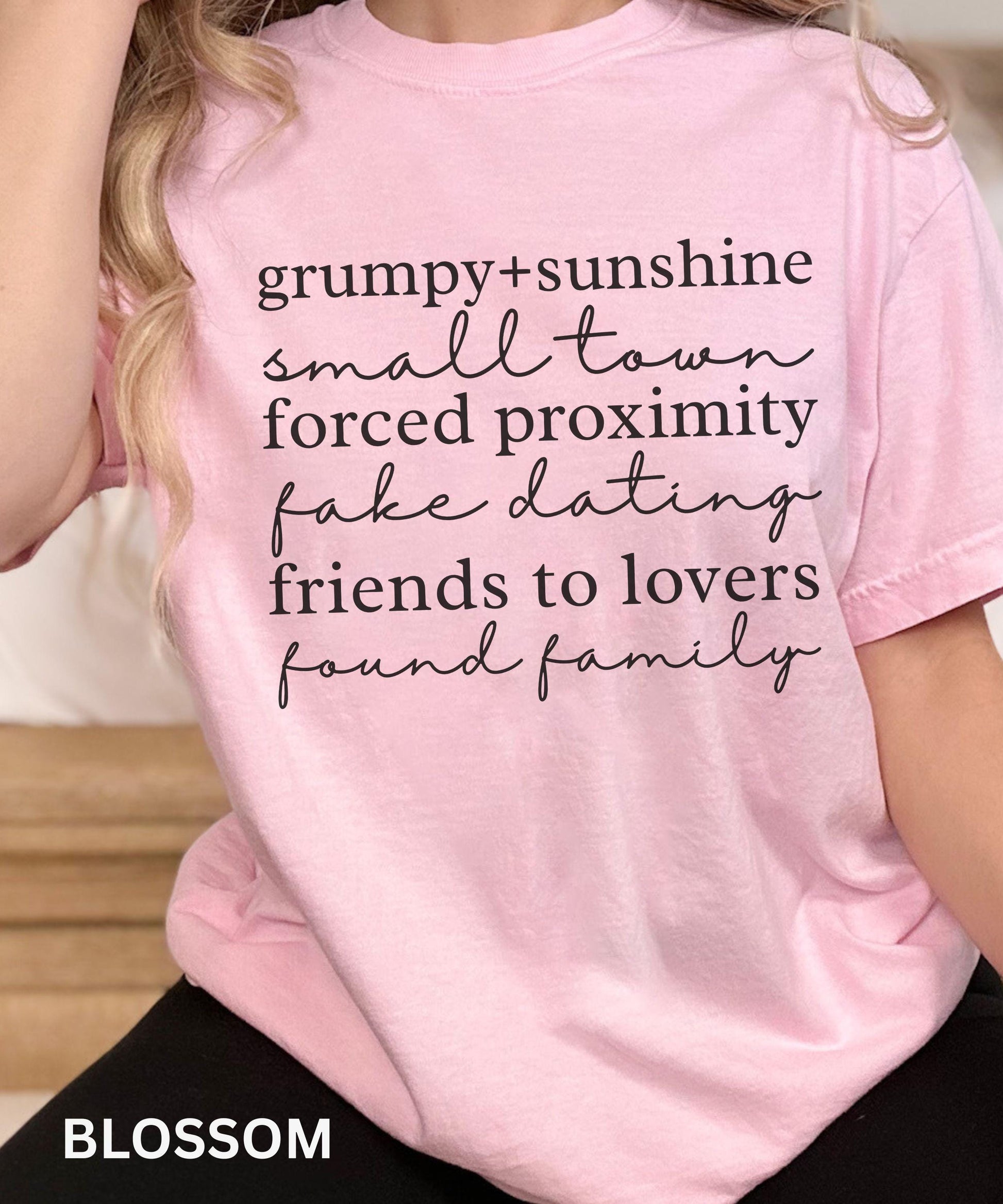 Small Town Romance Tropes Shirt: Grumpy Sunshine, Forced Proximity Found Family Friends to Lovers Fake Dating Shirt, Romance Book Merch